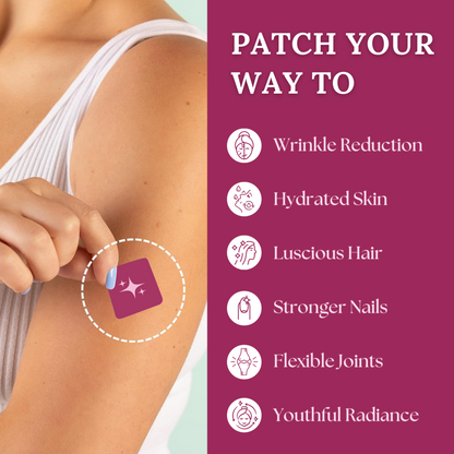 Collagen Patches For Adults, Marine Collagen Types 1,2 & 5 For Skin Glow, Joint Support, & Healthy Hair (30 Patches)