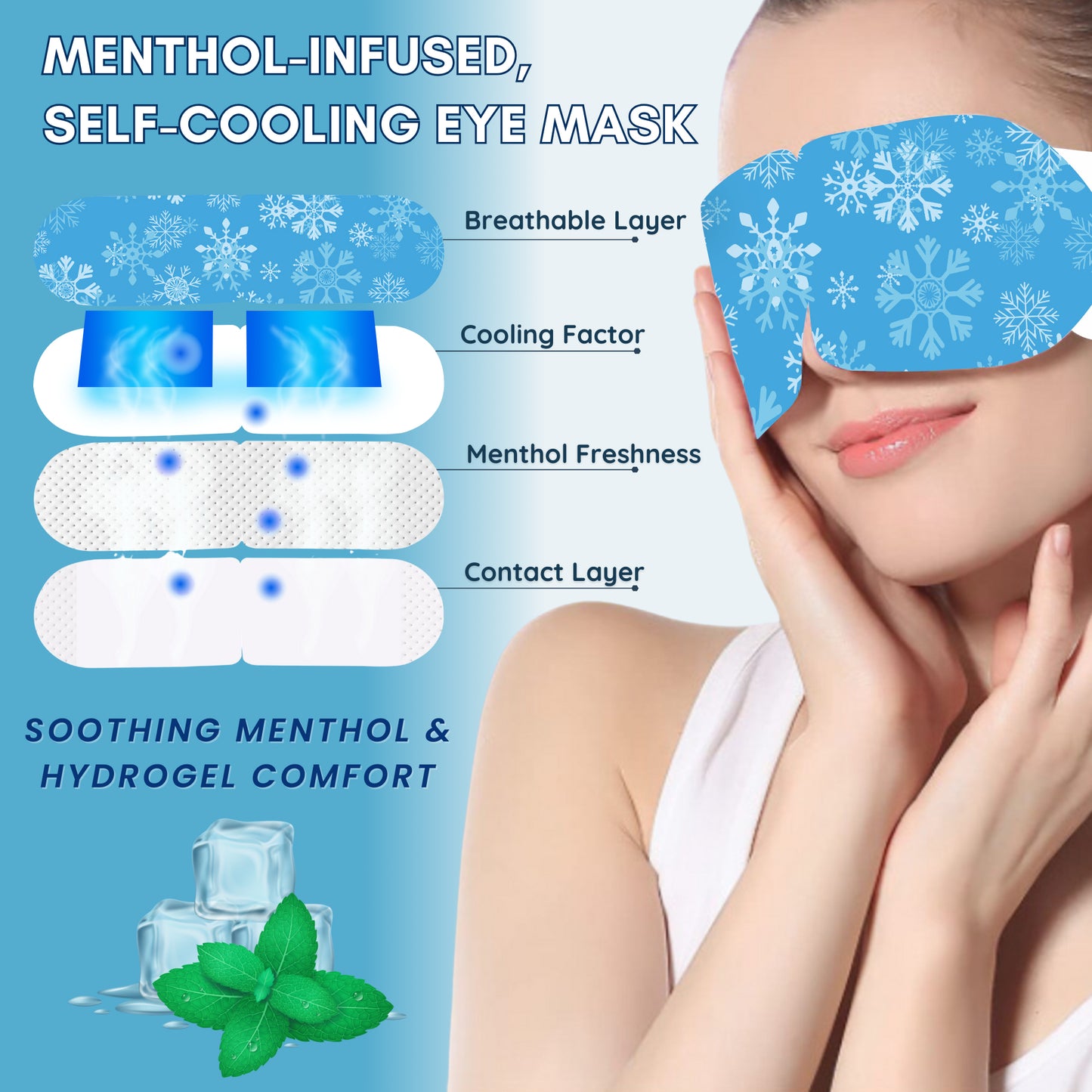 Self-Cooling Eye Mask, Cold Compress Gel Mask For Puffy & Tired Eyes, Pack of 5 (Menthol Freshness)