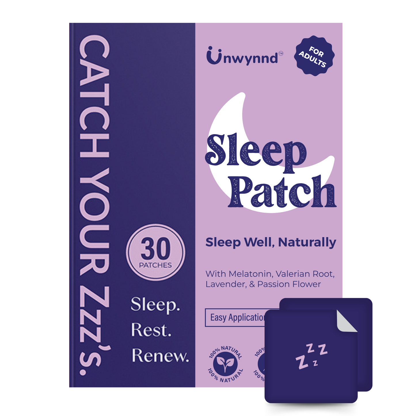 Sleep Patches For Adults, Plant-Based Melatonin 5mg For Deep Sleep & Stress Relief, 8-Hour Sleep Aid (30 Patches)